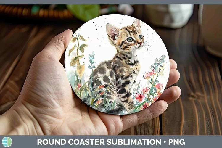 Boho Cat Bengal Cat Round Coaster Sublimation Coaster Design