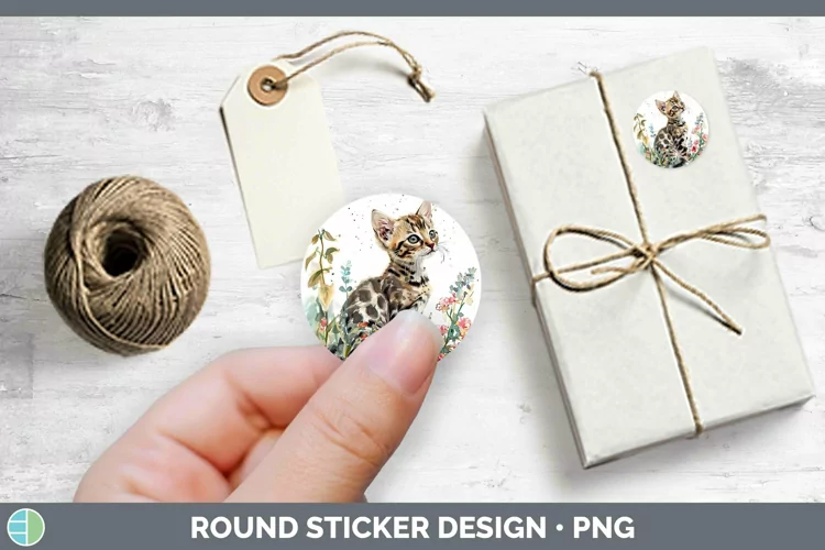 Boho Cat Bengal Cat Stickers | Round Labels Designs