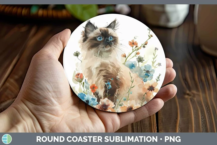 Boho Cat Himalayan Cat Round Coaster Sublimation Coaster Des
