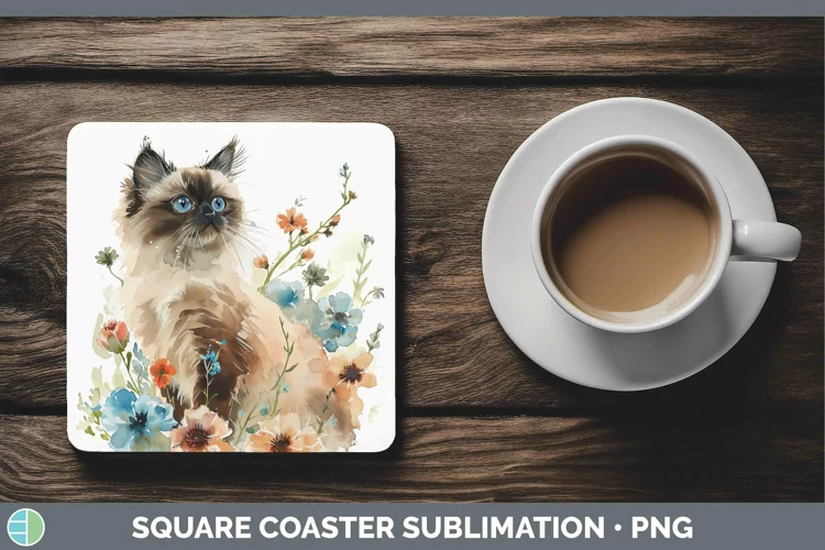 Boho Cat Himalayan Cat Square Coaster Sublimation Coaster De