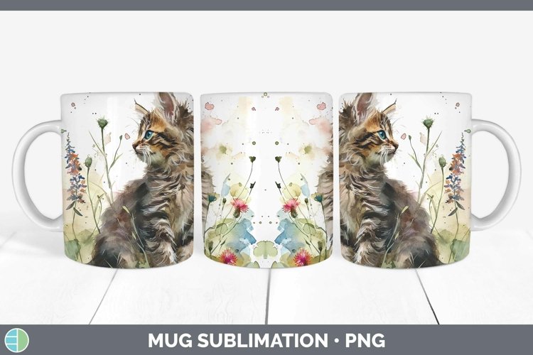 Boho Cat Maine Coon Cat Mug Wrap Sublimation Coffee Cup Desi