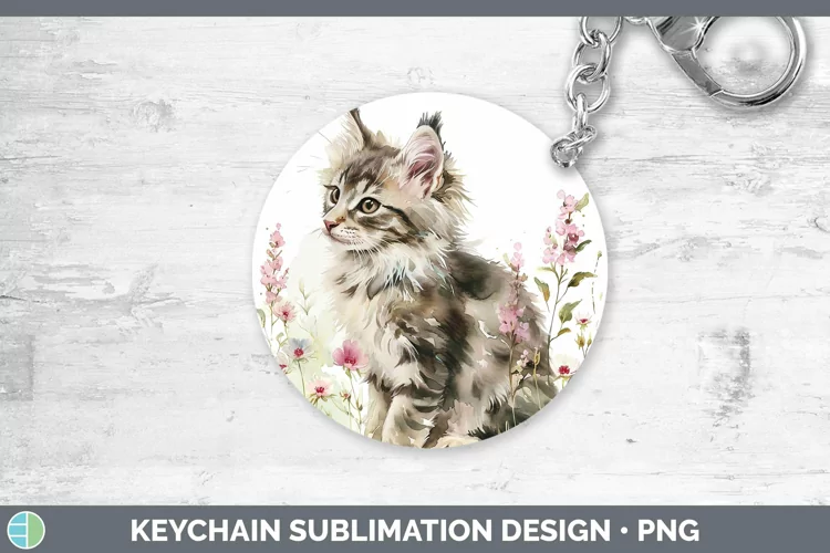Boho Cat Norwegian Forest Cat Keychain Sublimation Keyring D