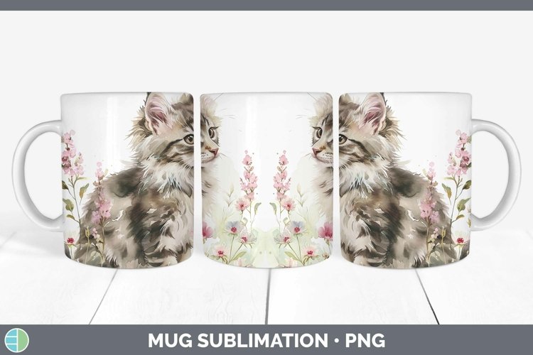 Boho Cat Norwegian Forest Cat Mug Wrap Sublimation Coffee Cu