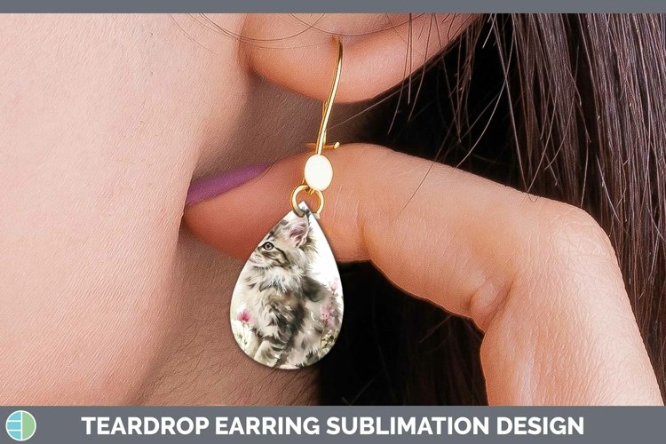 Boho Cat Norwegian Forest Cat Teardrop Earrings Sublimation