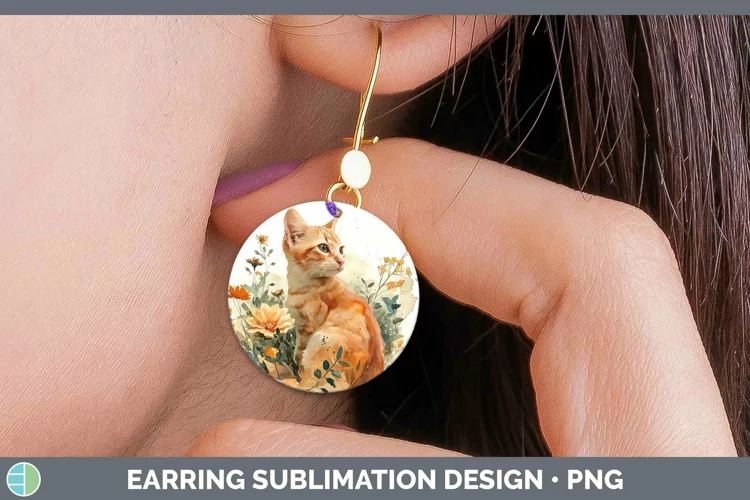 Boho Cat Orange Cat Round Earrings Sublimation Earrings Desi