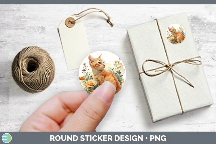 Boho Cat Orange Cat Stickers | Round Labels Designs