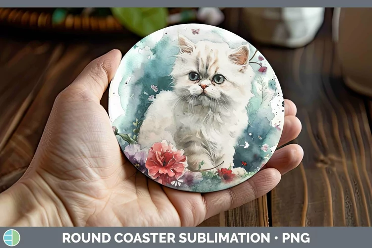 Boho Cat Persian Cat Round Coaster Sublimation Coaster Desig