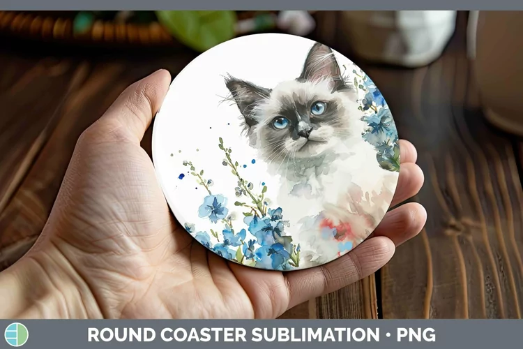 Boho Cat Ragdoll Cat Round Coaster Sublimation Coaster Desig