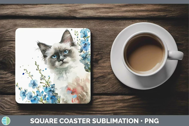 Boho Cat Ragdoll Cat Square Coaster Sublimation Coaster Desi