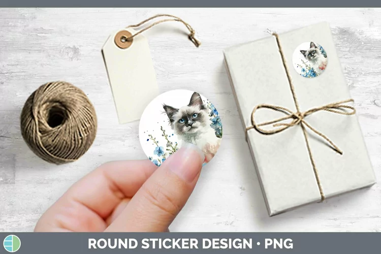 Boho Cat Ragdoll Cat Stickers | Round Labels Designs