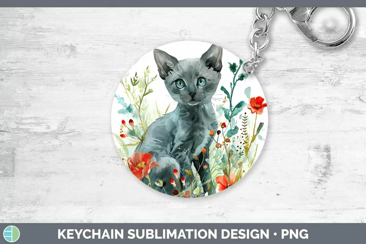 Boho Cat Russian Blue Cat Keychain Sublimation Keyring Desig