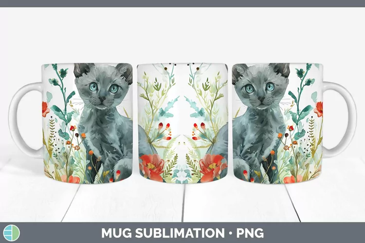 Boho Cat Russian Blue Cat Mug Wrap Sublimation Coffee Cup De