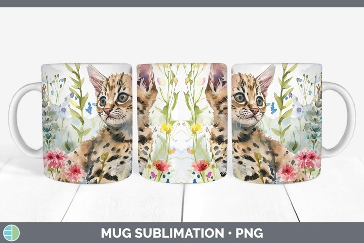 Boho Cat Savannah Cat Mug Wrap Sublimation Coffee Cup Design