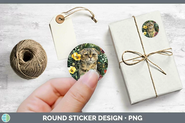 Boho Cat Scottish Fold Cat Stickers | Round Labels Designs