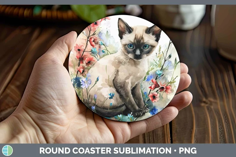 Boho Cat Siamese Cat Round Coaster Sublimation Coaster Desig
