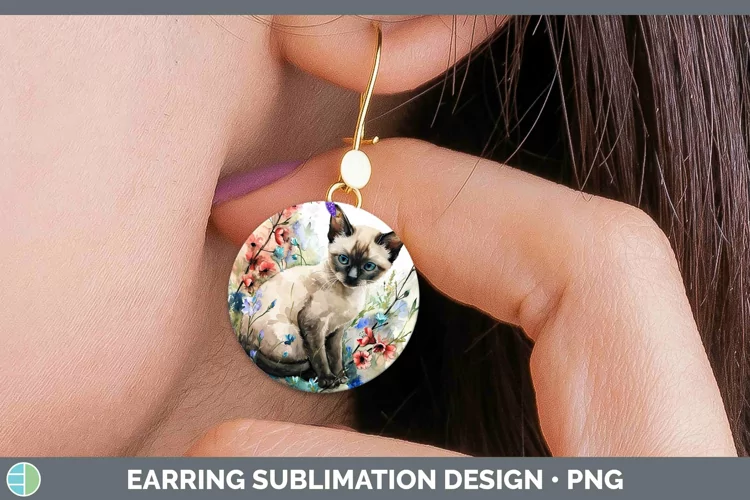 Boho Cat Siamese Cat Round Earrings Sublimation Earrings Des