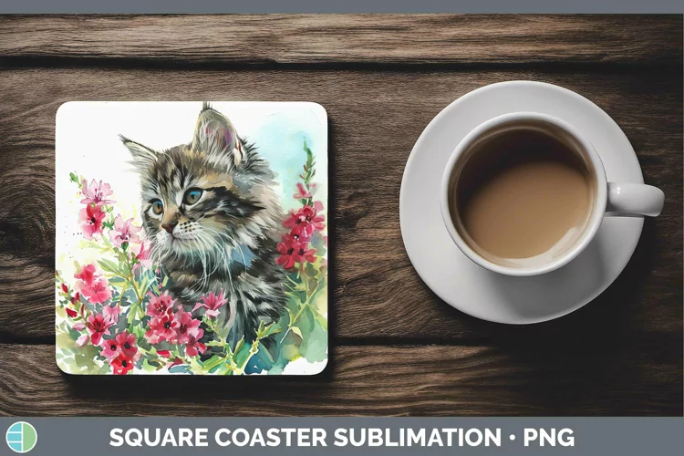 Boho Cat Siberian Cat Square Coaster Sublimation Coaster Des
