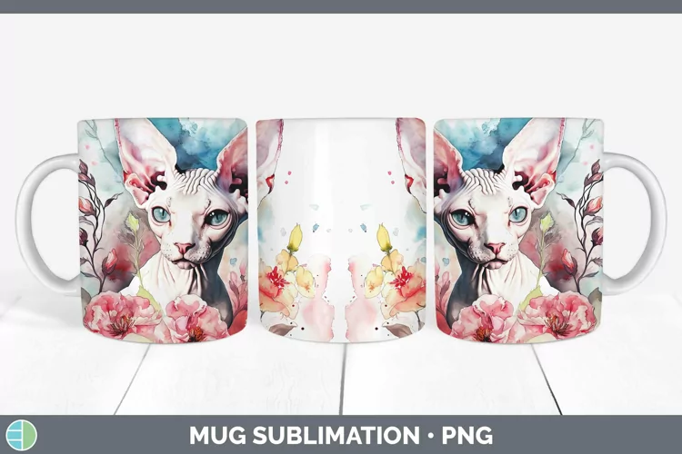 Boho Cat Sphynx Cat Mug Wrap Sublimation Coffee Cup Designs