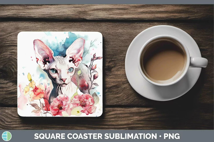 Boho Cat Sphynx Cat Square Coaster Sublimation Coaster Desig