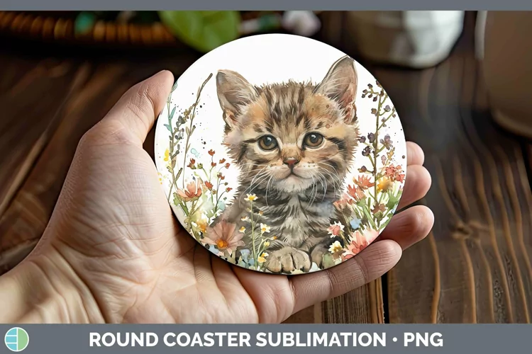 Boho Cat Tabby Cat Round Coaster Sublimation Coaster Designs