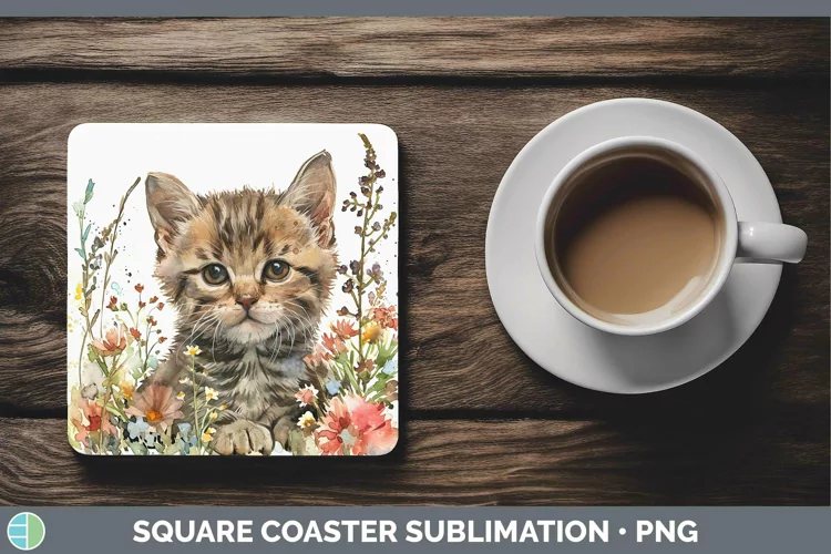 Boho Cat Tabby Cat Square Coaster Sublimation Coaster Design