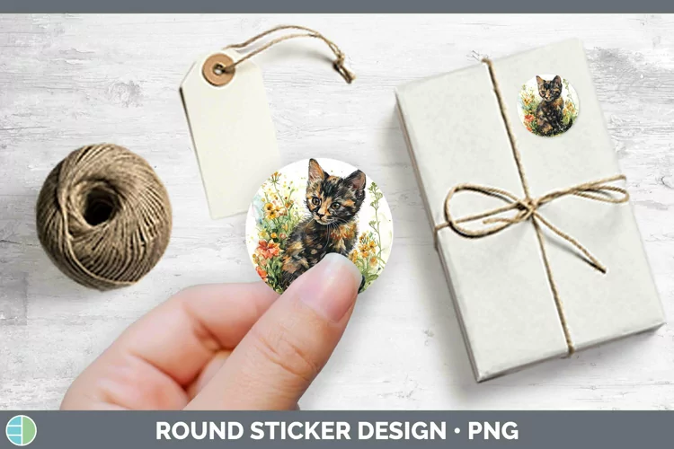 Boho Cat Tortoiseshell Cat Stickers | Round Labels Designs