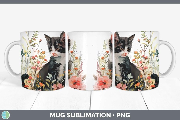 Boho Cat Tuxedo Cat Mug Wrap Sublimation Coffee Cup Designs