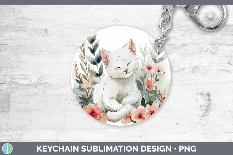 Boho Cat White Cat Keychain Sublimation Keyring Designs