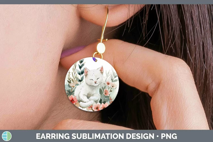 Boho Cat White Cat Round Earrings Sublimation Earrings Desig