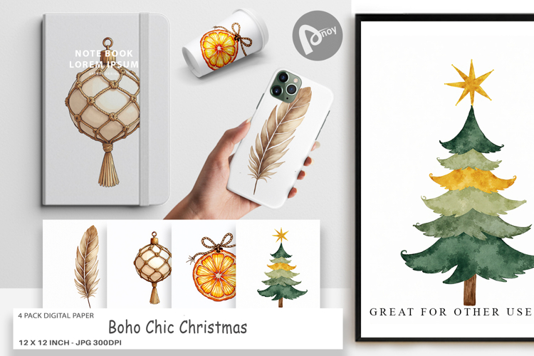 Boho Chic Christmas Digital Paper