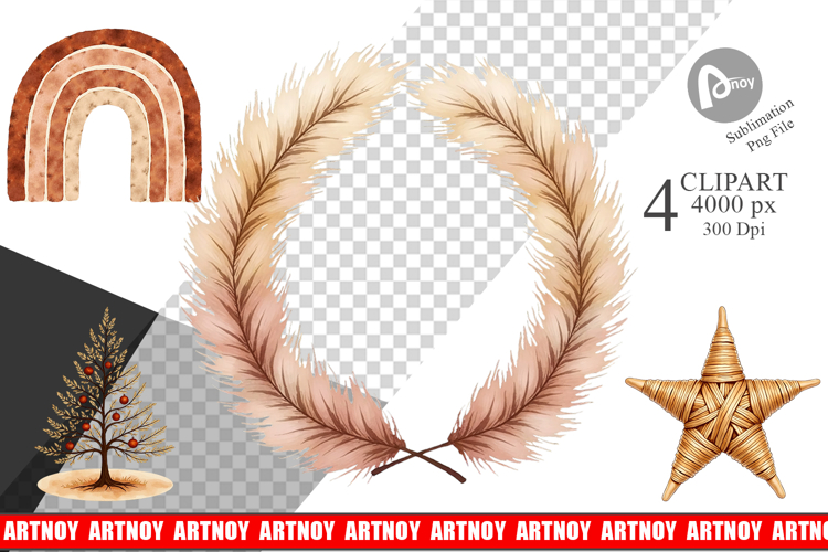 Boho Chic Christmas Clipart