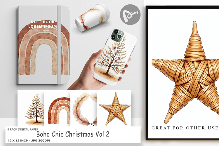 Boho Chic Christmas Digital Paper