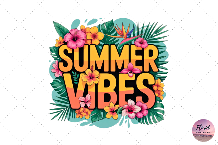 Boho Chic Summer Vibes PNG with Flowers