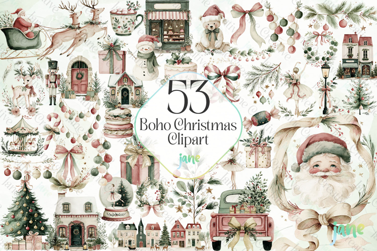 Boho Christmas Clipart Bundle
