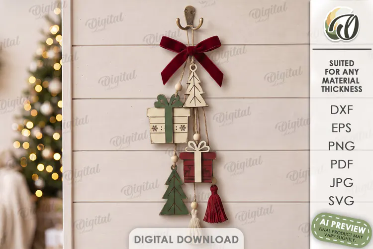 Christmas Hanging Ornaments Laser Cut. Wall Decor SVG