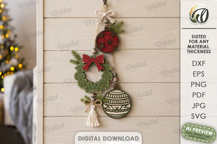 Christmas Hanging Ornaments Laser Cut. Wall Decor SVG