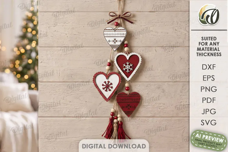 Christmas Hanging Ornaments Laser Cut. Wall Decor SVG
