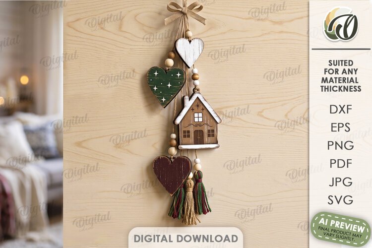 Christmas Hanging Ornaments Laser Cut. Wall Decor SVG example image 1