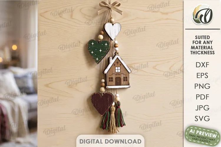 Christmas Hanging Ornaments Laser Cut. Wall Decor SVG