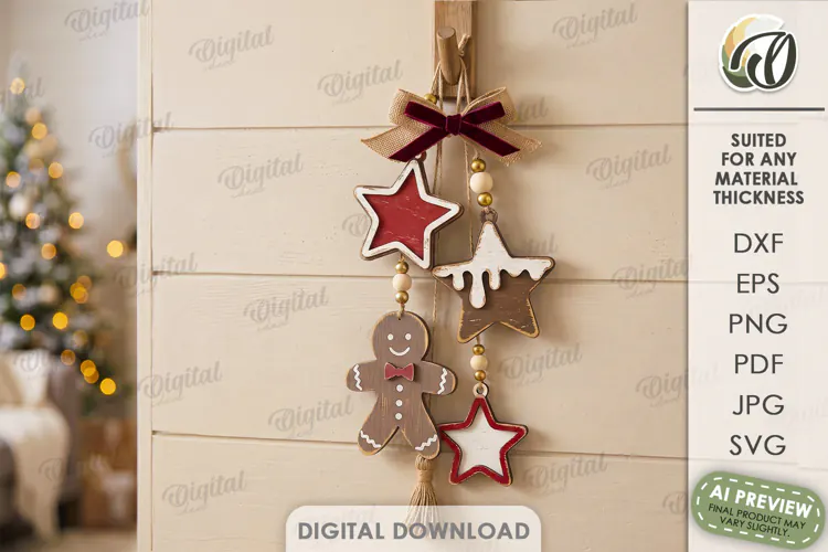Christmas Hanging Ornaments Laser Cut. Wall Decor SVG