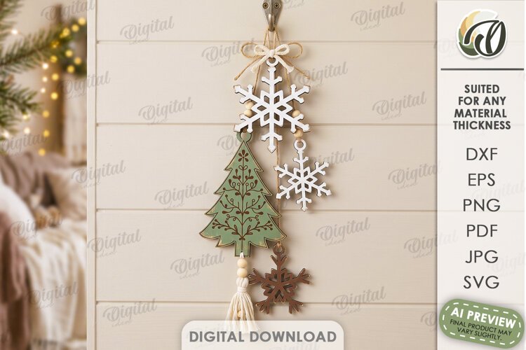 Christmas Hanging Ornaments Laser Cut. Wall Decor SVG example image 1