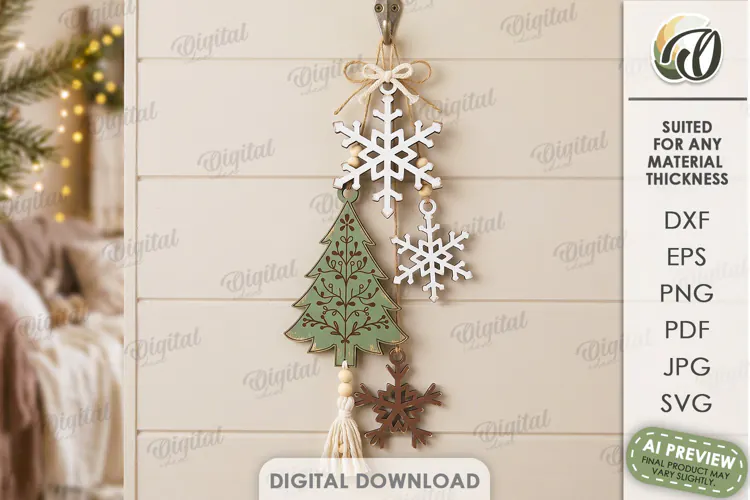 Christmas Hanging Ornaments Laser Cut. Wall Decor SVG