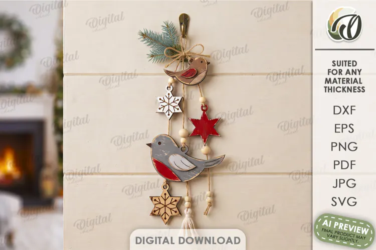 Christmas Hanging Ornaments Laser Cut. Wall Decor SVG