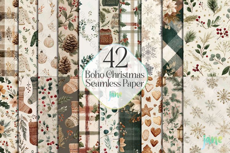 Boho Christmas Seamless Paper Bundle