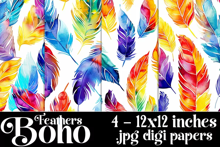 Boho Feathers Patterns, Boho Feathers 12x12 Backgrounds, s10