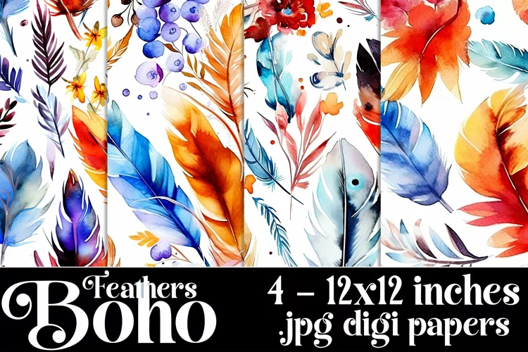 Boho Feathers Patterns, Boho Feathers 12x12 Backgrounds, s12