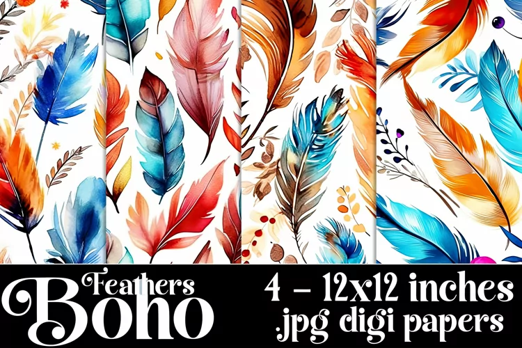 Boho Feathers Patterns, Boho Feathers 12x12 Backgrounds, s13