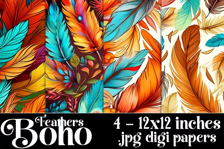 Boho Feathers Patterns, Boho Feathers 12x12 Backgrounds, s14