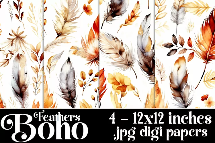 Boho Feathers Patterns, Boho Feathers 12x12 Backgrounds, s15