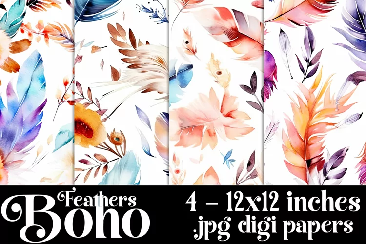 Boho Feathers Patterns, Boho Feathers 12x12 Backgrounds, s16